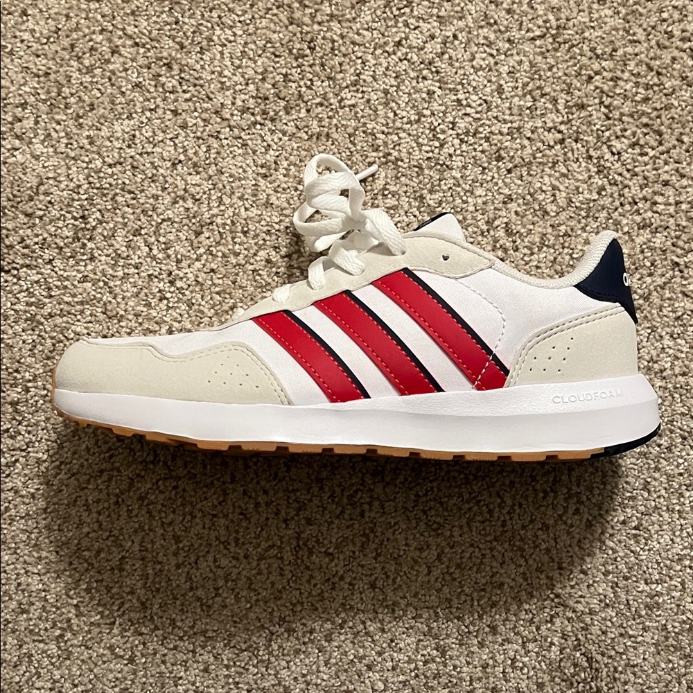 Adidas Kids White and Red Striped Cloudfoam Sneakers